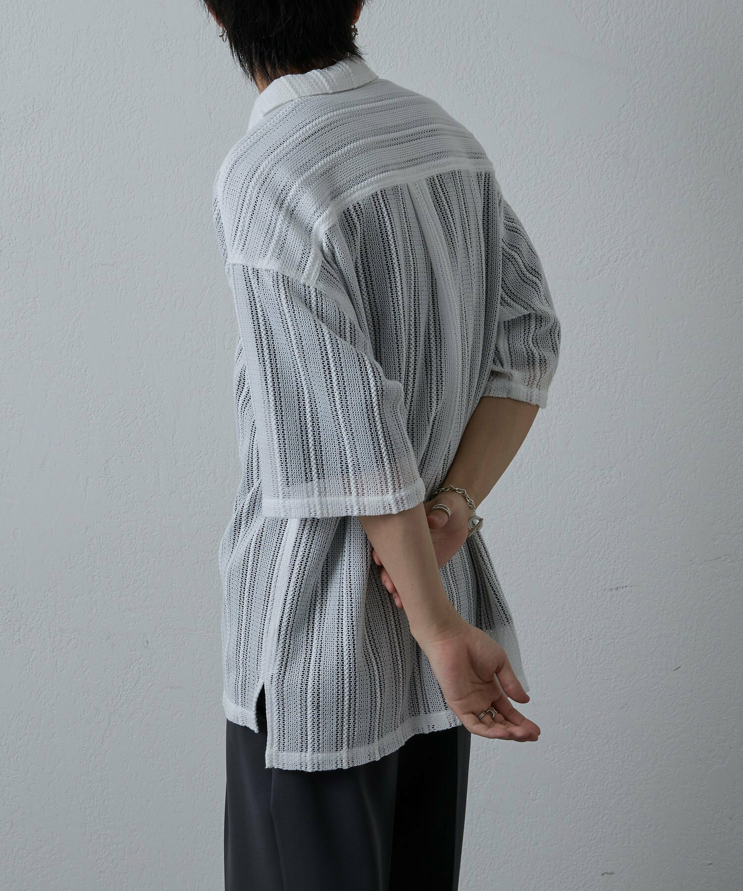 ニット透かし編み半袖シャツ